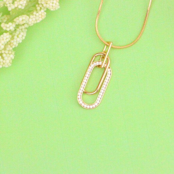 "Rose Gold Dual Link Pendant with Sparkling Crystal Detailing, XPPT1512 - Picture 9 of 11